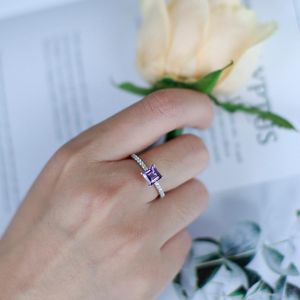 Rings de cluster Ballet de Gem 1,08ct Corte Natural Amethyst Purple Romantic Gemstone Ring 925 Sterling Silver for Women Wedding Fine Jewelry