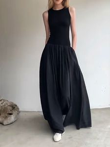 Casual Dresses Sports Black Long Tank Top Dress Women's Spring/Summer O-Neck Floor Length Office Women's Casual Pocket Dress 230330