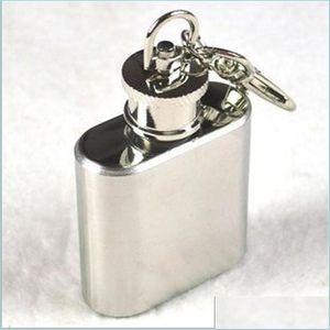 Hip Flasks 1Oz Stainless Steel Mini Flask With Keychain Portable Party Outdoor Wine Bottle Key Chains Drop Delivery Home Garden Kitc Dhlcn