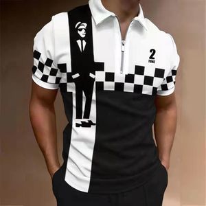 Men's T Shirts Mens Summer Zip Up Shirt Printed Knitted Short Sleeve Casual Regular Golf Work Tops Clothing S 3XL For 2023 230329