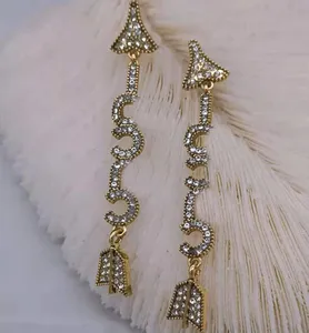 23SS 20SLY SYLE 18K ZŁOTE LISTY STUDU TASSEL DŁUGO KOSZNEK CIRCE Luksusowy projektant Women Crystal Rhinestone Party Biżuteria