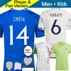 2022 2023 Italië Soccer Jerseys Chiesa Verratti Barella Wereldbeker Nationals voetbalshirt Donnarumma doelman Kid Kit Pre Match League Training Euro -kwalificaties