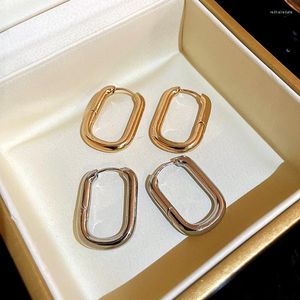 Hoopörhängen trendig 14k Real Gold Plated Simple Geometric Square for Women Girl Korean Fashion Smycken S925 Silver Needle Gift