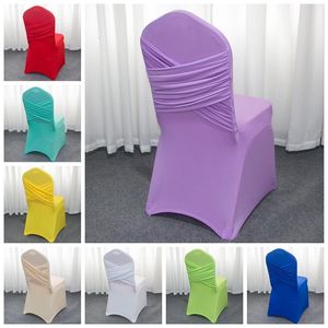 Chair Covers 21 Colours Universal Spandex Wedding Two Cross Swag Back Cover Luxury Party Decoration On Sale 230330