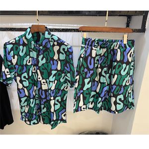 23ss erkek şort ve t gömlek seti Kazablanka Erkek seti Moda tatil çift baskı Tasarımcı T-shirt Rahat Kısa Kollu Elbise Gömlek