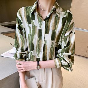 Bloups feminina camisa feminina elegante pintura a óleo vintage camisas soltas trabalho de escritório usa mulheres tops y2k camisas para mujeres