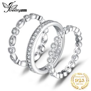 Bröllopsringar Jewelrypalace 3 PCS 925 Sterling Silver Yellow Rose Gold Band Set Women Stapelbar AAAAA CZ Simulated Diamond Finger 230330