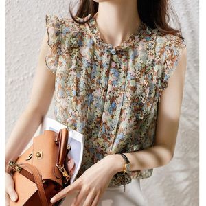 Blouses feminina Vintage Impresso Spliced ​​Floral Blush Rouse feminino 2023 Summer Summer Summer dimenstizes Casuais Tops Soey Sweet