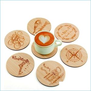 Mats Pads 10Cm Diy Lasergravur Logo Holzuntersetzer Runde Cafe Bar Shop Home Tabletop Coaster Dekoration Drop Delivery Garden Dhwkd