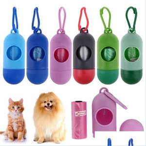 Andra hundförsörjningar Pickup Pet Bags Portable Garbage With Plastic Pill Shape Storage Box Cat Poo Cleanup Waste Bag Cleaning Drop Deli Dhykw