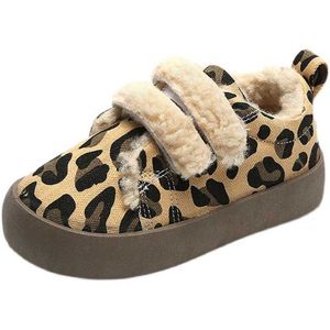 Athletic Outdoor Winter Children Cotton Canvas Shoes Baby Soft Warm Casual Shoes Boys Girls Fashion Leopard Print Low-top Sneakers W0329
