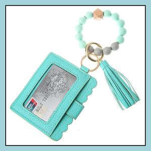 Favor Favor Fashion PU Leather Bracelet Wallet Keychain Tassels Bangle Tecld Holder Bolsa de cartão Sile Sile