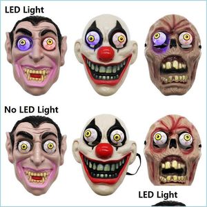 Party Masks Halloween Horror Mask LED Light Vampire Eye Flashing Bursting Cosplay Costume Masquerade Fl Face Drop Delivery Home Gard Dhlgk