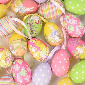 Autres fournitures de fête d'événement 12pcs oeufs de Pâques en mousse décorations heureuses pour la maison coloré lapin oiseau oeuf suspendu ornement bricolage artisanat enfants cadeaux jouet 230330