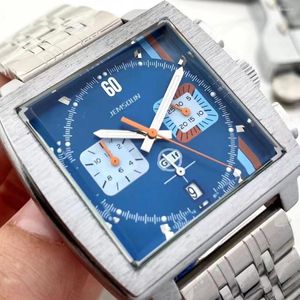 Armbanduhren Klassische Quadratische Originalmarken-Quarzuhren für Herren Blaue Multifunktions-Sport-Armbanduhr-Chronographenuhr Relogio Masculino