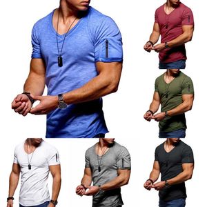 Tamanho plus size s-5xl masculina camiseta em colo elástico de decote em vocas curtas de coloração de coloração curta derramada