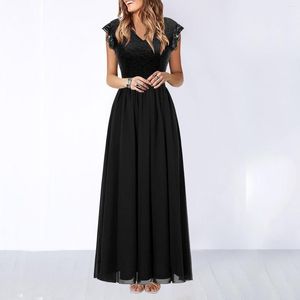 Casual Dresses Elegant Bridesmaid Lace Summer V Neck Sleeveless Long Maxi Dress Female Robe Solid Color Vintage Wedding Party