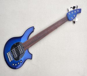 Factory Custom Blue 6 Strings Electric Bass Guitar with FretlessChrome HardwaresRosewood FretboardOffer Customized9644020