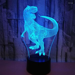 Night Lights 3D LED Smile feliz Tyrannosaurus rex dinossauro com 7 cores Luz para lâmpada de decoração de casa Visualização incrível