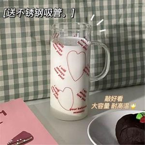 Wine Glasses Korean Ins Red Love Letter Glass Cup Anti-scalding Handle Heat-resistant Milk Breakfast Coffee