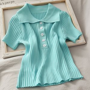 レディースポロスitoolin women ribbed button up polo shirt female plaine candy colorsトップストレッチスリムティーシャツ夏230330