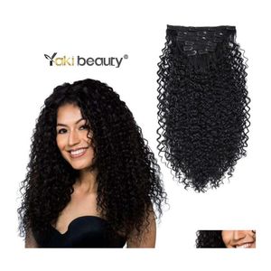 Synthetic Wigs 26 Inch Kinky Curly Clip In Hair 140G Double Weft Wave Clips On By Yaki Beauty Drop Delivery Products Dhpmk