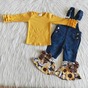 Set di abbigliamento per bambini all'ingrosso boutique kids alla moda calare giallo top pantaloni pantaloni da fondo per la tuta per bambini