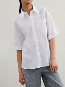 Women's Blouses Women White Or Black Beading Shirt Covered Buttons Simple Half Sleeve Top 2023 Spring Summer Office Lady Blouse