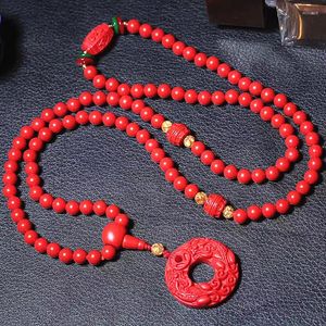 Anhänger Halsketten 108 Perlen Halskette Buddhismus Naturstein Rot Pixiu Für Frauen Männer Rosenkranz Vintage Gebetsschmuck