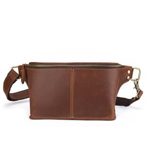 Gürteltaschen Männer Echtes Leder Vintage Messenger Umhängetasche Crazy Horse Handgemachte Reißverschlusstasche Brust Für Cowboy