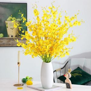 Decorative Flowers 50CM 3 Forks Yellow Dancing Orchid Artificial Phalaenopsis Fake Flower DIY For Vase Home Wedding Decoration