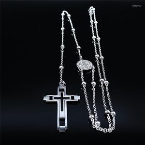 Chains Stainless Steel Christian Jesus Cross Long Chain Necklace For Women/Men Silver Color Jewelry Acero Inoxidable Joyeria N1173S08