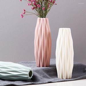 Vases Modern Flower Vase White Pink Plastic Pot Basket Nordic Home Living Room Decoration Ornament Arrangement