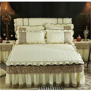 Bed Skirt Korean lace embossed bedding 1/3 beige warm thick bedding Solid color bedding 1.8M 230330