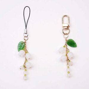 Key Rings Creative Glass Lily of the Valley Key Chain Lanyards For Keys Bag Decor Hang Rope Flower Mobile Phone Strap Phone Charm Gifts AA230329
