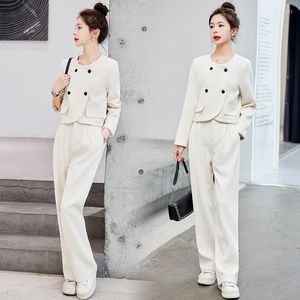 Pantaloni a due pezzi da donna Abito di velluto a coste Abiti primaverili da donna Moda O-Collo Cappotto corto Vita alta Gamba larga Set a due pezzi Abiti femminili H2815