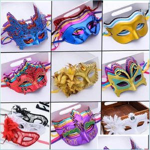 Maschere per feste Maschera di plastica di Halloween Mascherata veneziana Carnevale Mardi Gras Compleanno Donna Mezza faccia placcata Drop Delivery Hom Dhjr2