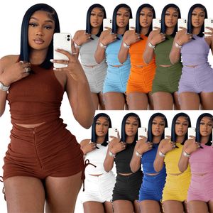Designer Summer Outfits Women Tracksuits Two Piece Sets Sleeveless Tank Top and Shorts Matching Sweatsuits Casual Solid Sportswear Bulk Wholesale Clothes 9625