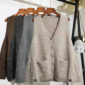 Women's Vests V-neck pocket knitted sweater Women's loose single chest sleeveless V-neck solid color sweater Women's spring 230330