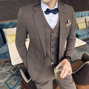 Ternos masculinos Blazers JacketVestpants Business Masculino Treepiece Tone Full Dress Smooth's Wedding Fashion Tuxedo Leisure 230330