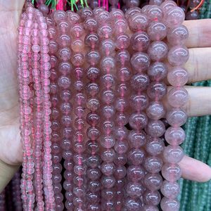 Pärlor 4-10 mm naturliga körsbärskvarts 15 '' runda rosa diy lös kvarts för smycken som gör kvinnor armband halsband gåva