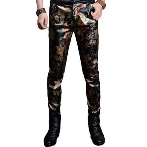 Herren Jeans Idopy Ankunft Herren Korean Gothic Nachtclub Party Kostüm Kunstlederhose PU Blumentanz Schwarze Hose Herren 230330