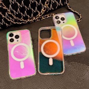 Luxury Gradient Colorful Aurora Laser Cases Transparent Magnetic Magsafe Wireless Charging Soft Bumper Clear Shockproof Hard Cover For iPhone 14 13 12 11 Pro Max