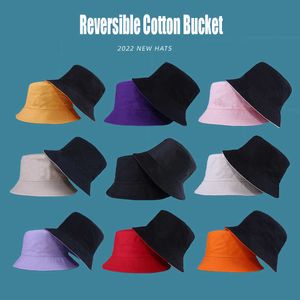 Breda randen hattar reversibel bomullshink hatt två sidor bär unisex enkel bob cap hip hop gorros män kvinnor panama cap beh fiske boonie sunhat p230327