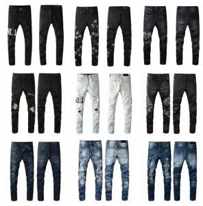 Calças de brim dos homens primavera outono moda magro em linha reta rasgado jean elástico casual motocicleta motociclista estiramento denim calças clássico pan