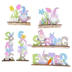 Sonstiges Event Partyzubehör Osterdekoration Holzschilder DIY Holzhandwerk für Frühling Hase Blumenzwerg Ornament Desktop Mittelstücke Dekorschild 230330