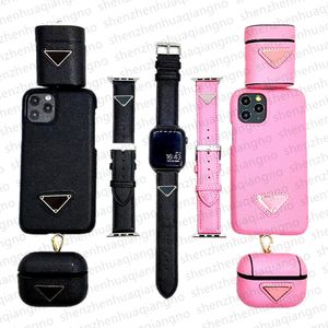 Top Luxury 3-piece Phone cases Set For iPhone 14 13 Pro max 11 14Pro PU Leather Earphone protector Watch ultra band AirPods cover Watchband 38 40 42 44MM 49mm Suit