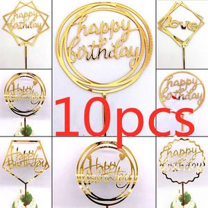 Inne imprezy imprezowe 10 szt. 36 Style wszystkiego najlepszego z okazji urodzin Topper Pink Gold Acryl Toppers Baby Shower Flag Dekoracje 230330