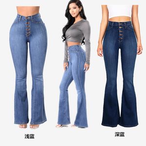 Women's Jeans Ladies Denim Pants Slim High Waist Hip Flared Woman Trouser Blue Calca 230330