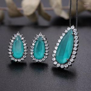 Brincos de colar Set Drop Water Drop For Women Nature Stone com criogil gama de vidro e pingente 2023 Presente de casamento de moda